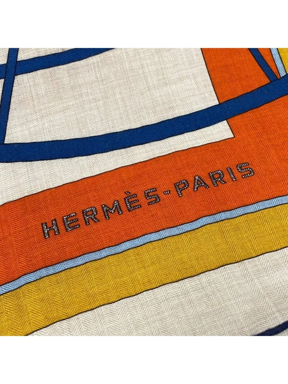 Hermes Shawl Carre 140 Gray Beige Orange Multi Coupe de Gala Scarf